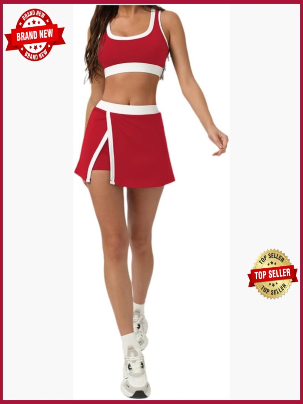 Color Block Sleeveless Crop Tank Top & Skort Set for Women Built-in Shorts